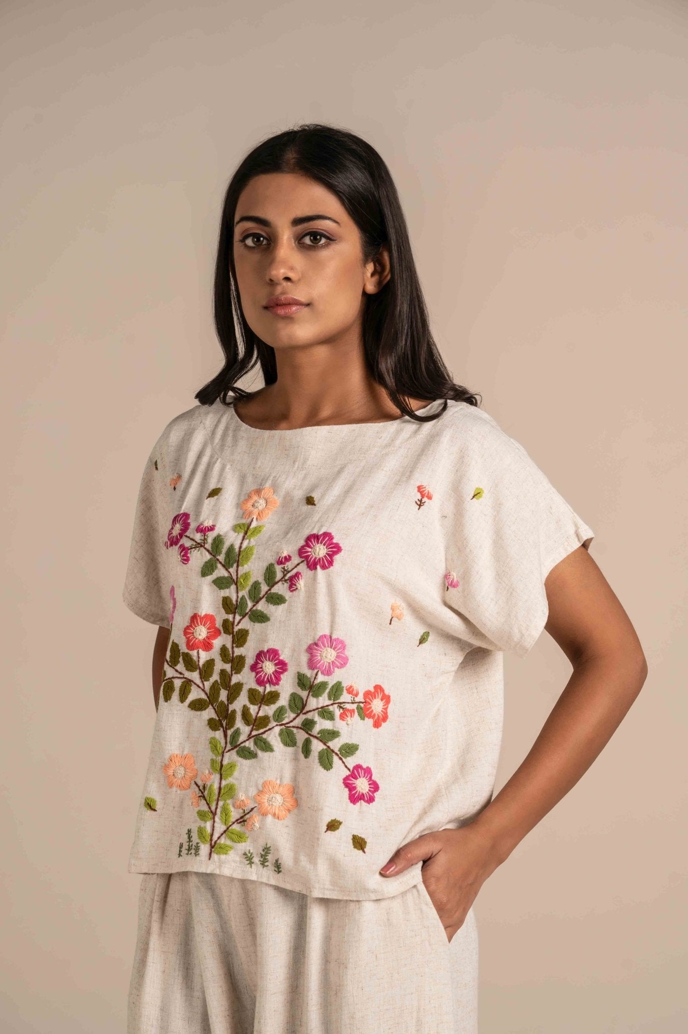 Floral hand embroidered top - Meiala Official