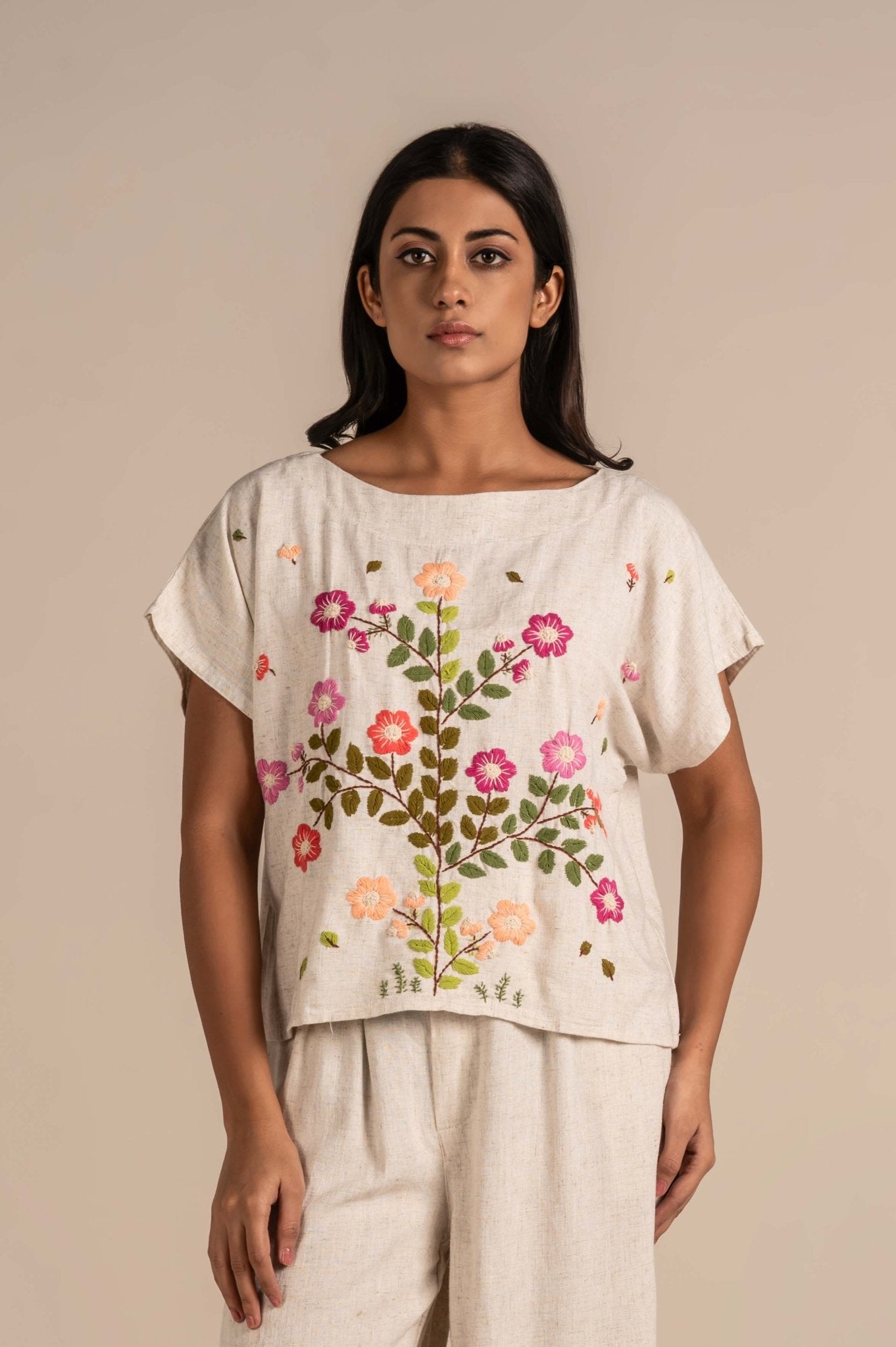 Floral hand embroidered top - Meiala Official
