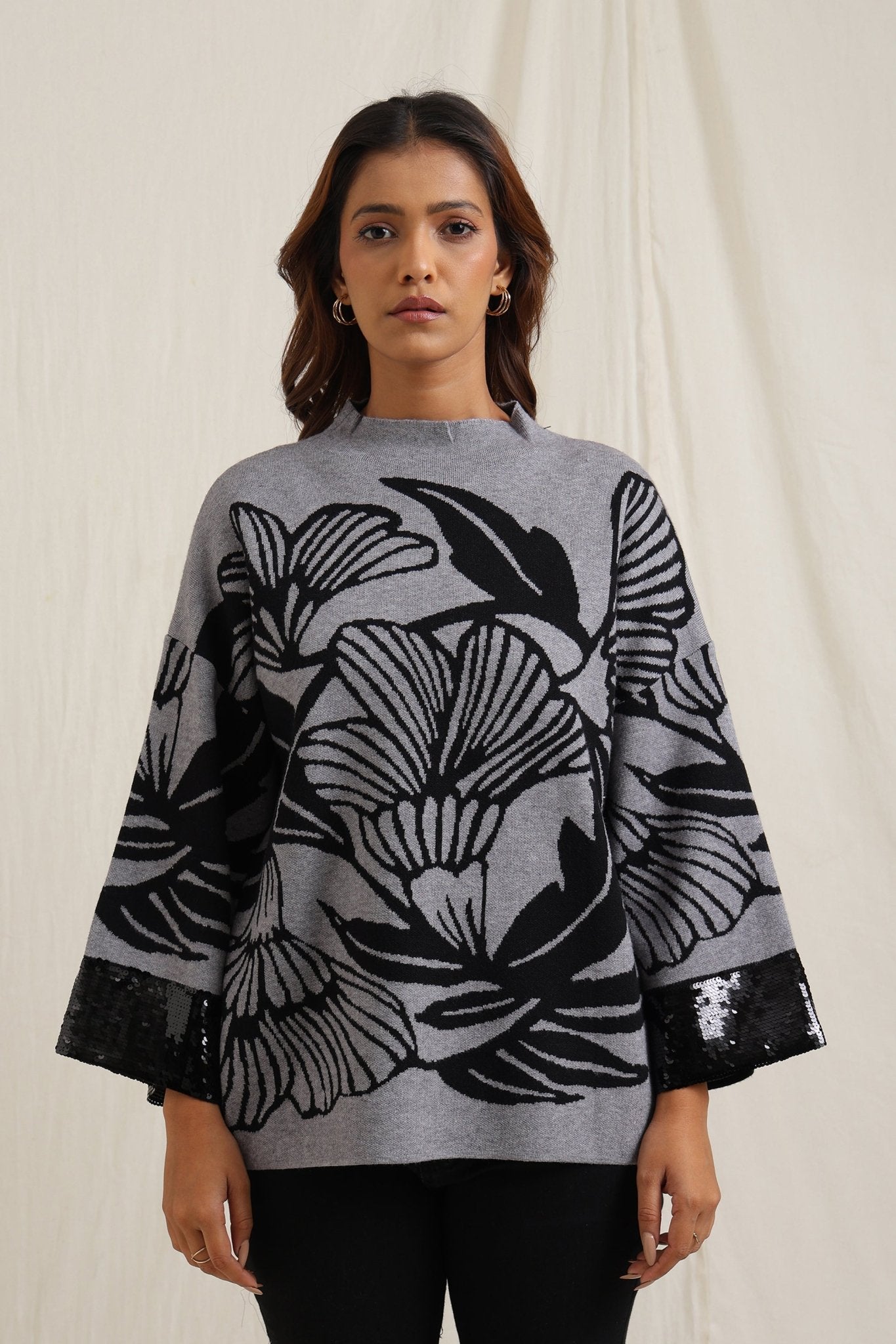 Floral Jacquard Knit Sweater - Meiala Official
