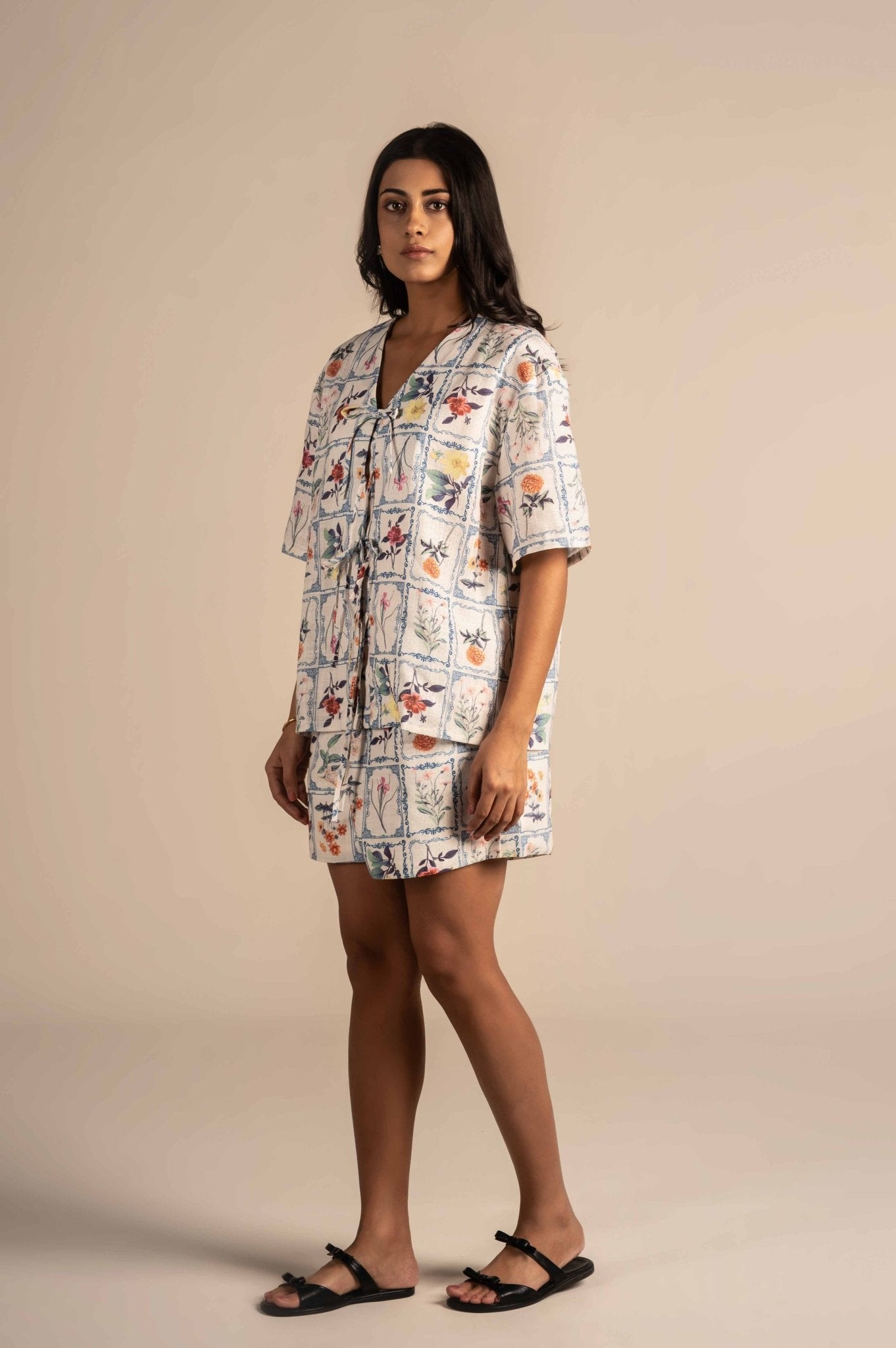 Floral print co - ord set with a playful grid pattern - Meiala Official