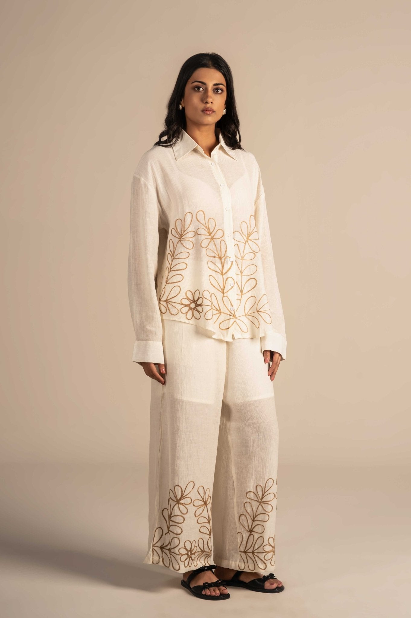 Full Sleeves Coord Set With Big Floral Embroidery - Meiala Official