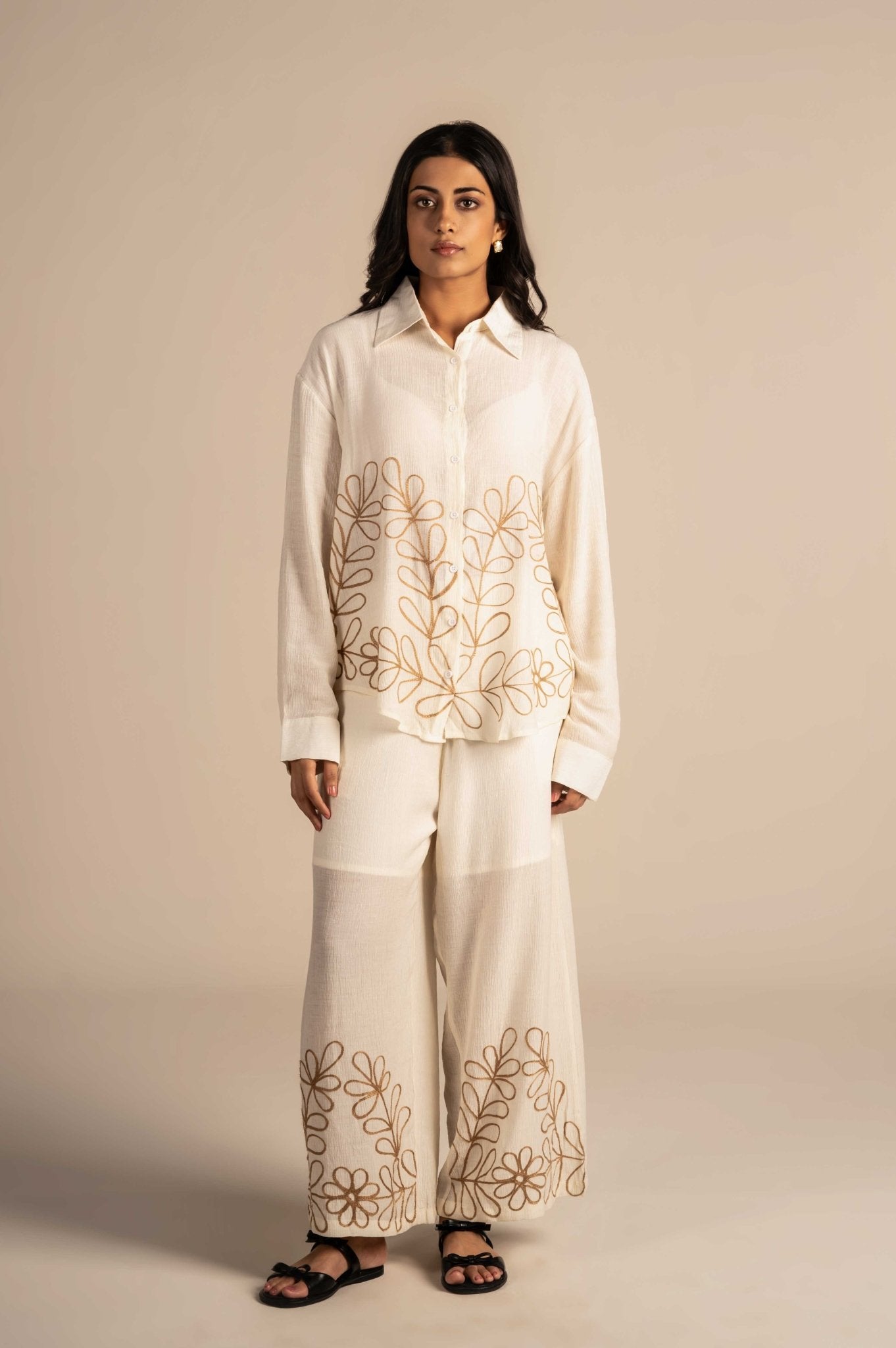 Full Sleeves Coord Set With Big Floral Embroidery - Meiala Official