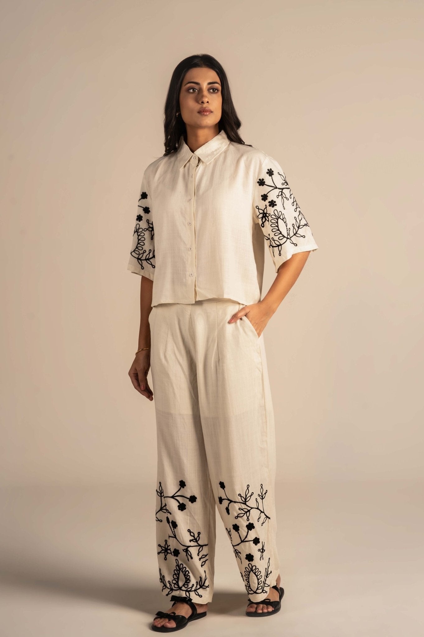 Full Sleeves Coord Set with Floral Embroidery - Meiala Official