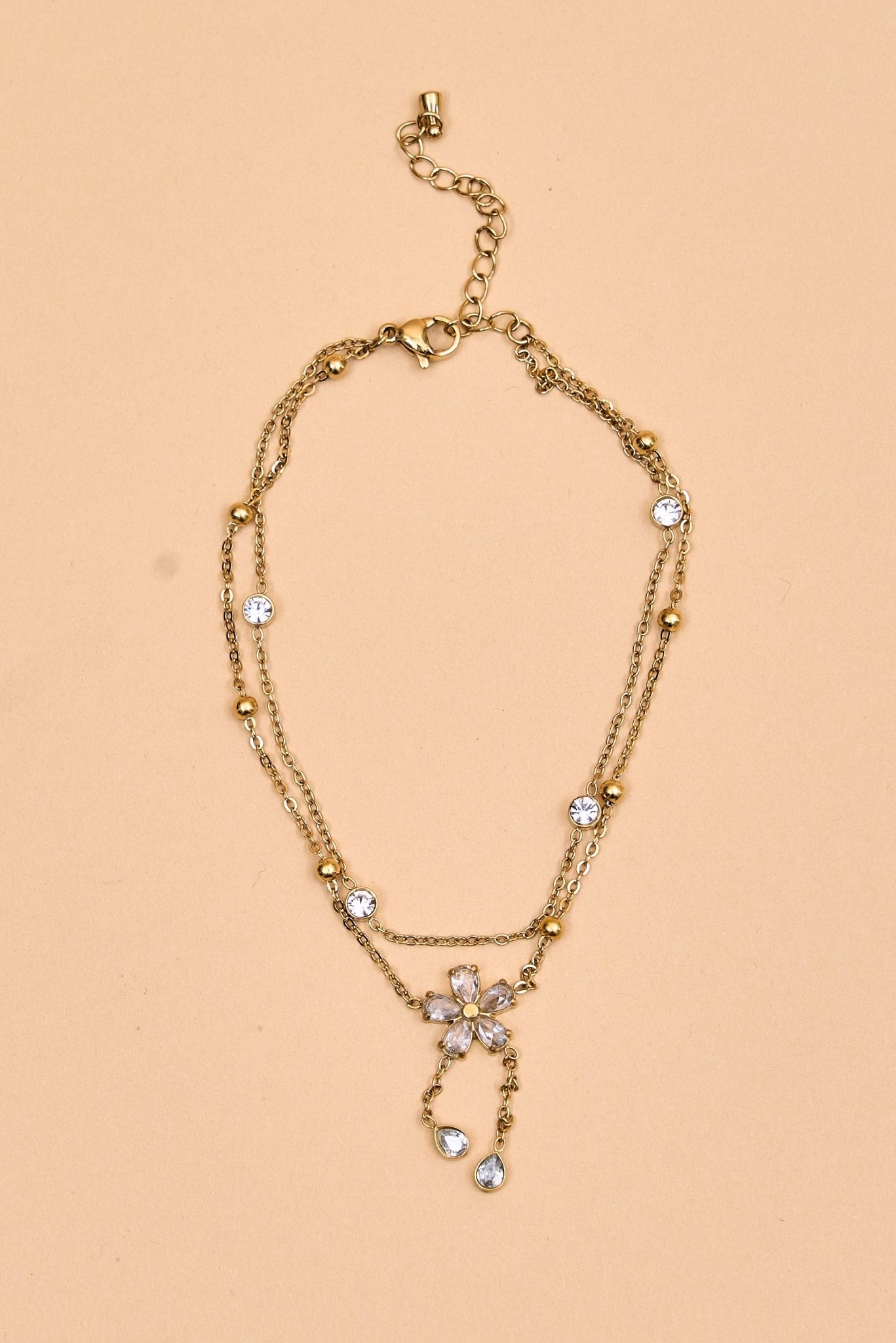 Gold bracelet with crystal flower charm - Meiala Official