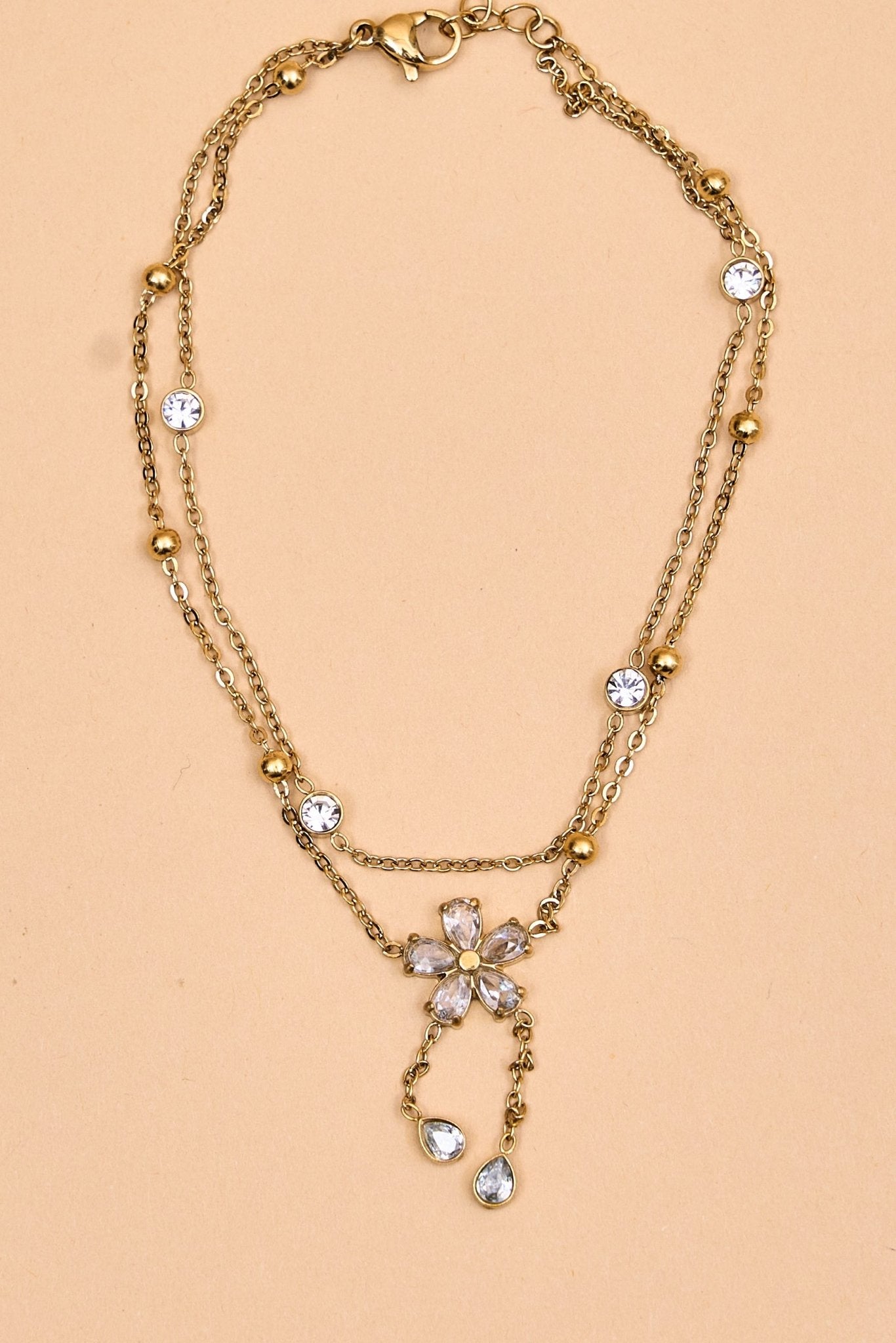 Gold bracelet with crystal flower charm - Meiala Official