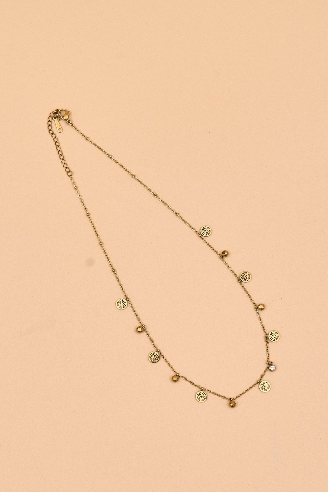 Gold charm necklace with tiny coin & crystal drops - Meiala Official