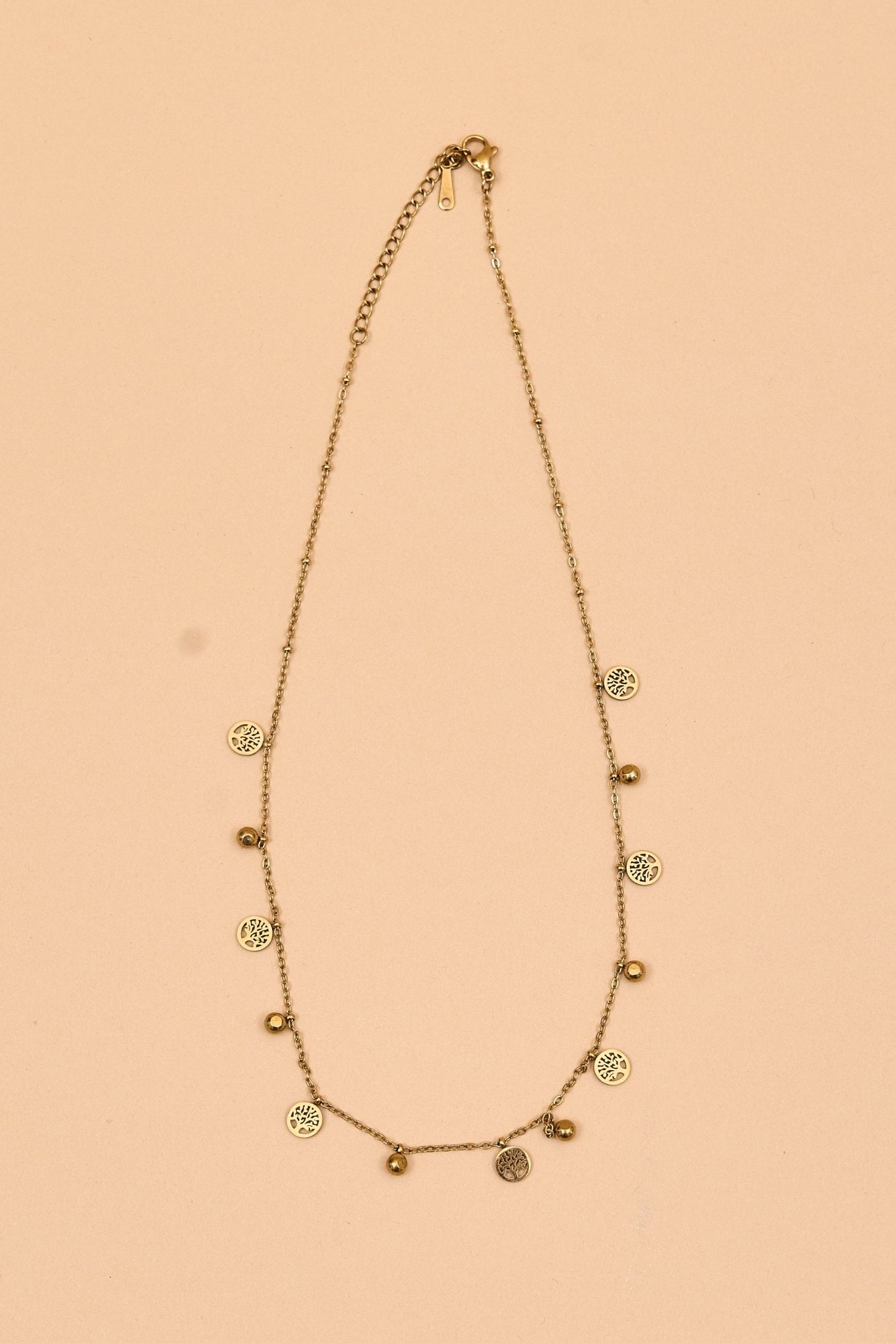 Gold charm necklace with tiny coin & crystal drops - Meiala Official