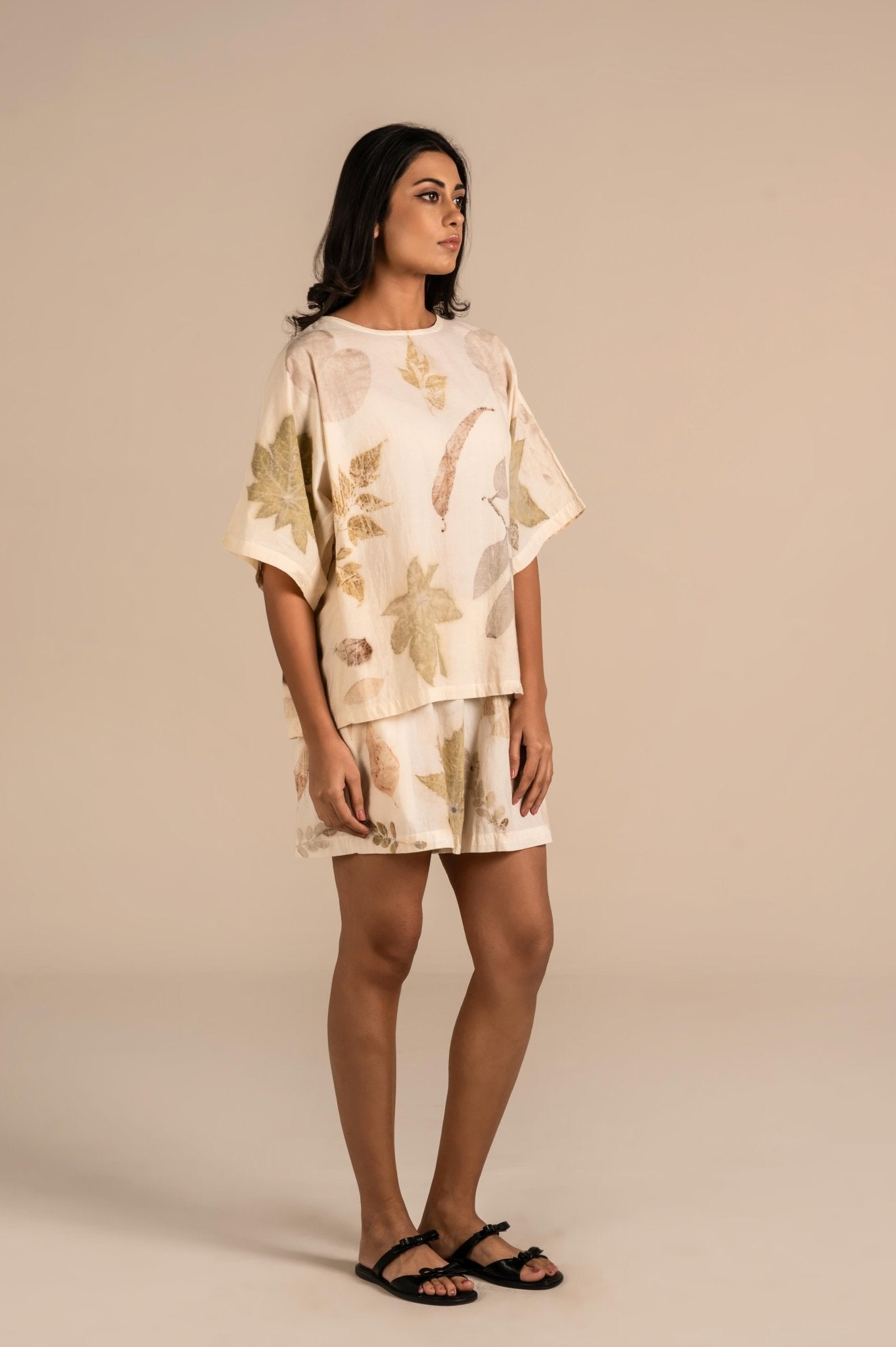 Half sleeves leaf hammered cotton top - Meiala Official