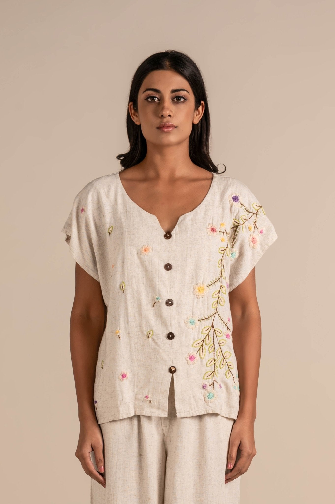 Half sleeves top with hand embroidery - Meiala Official