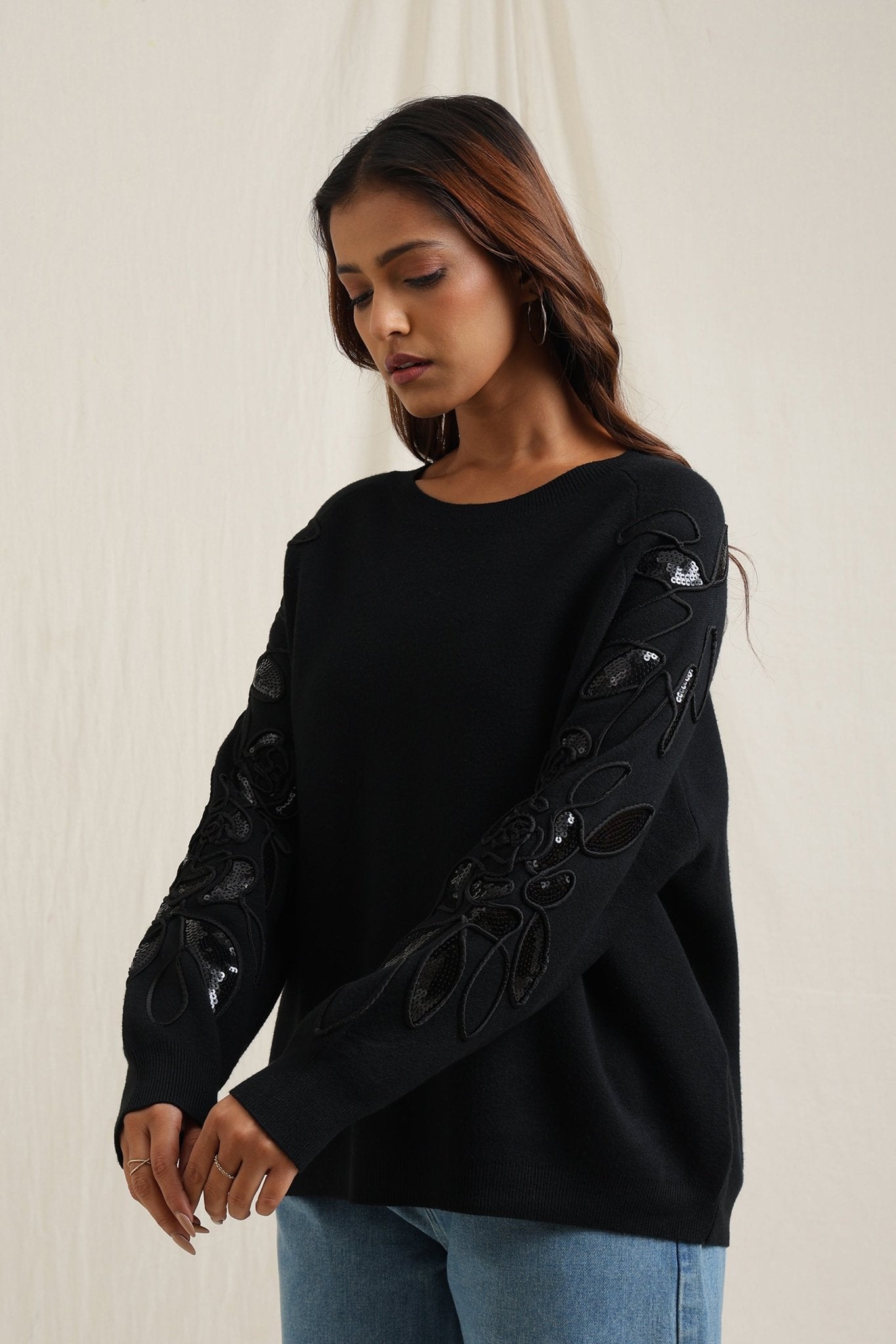 Paisley Sleeve Embellished Sweater - Meiala Official