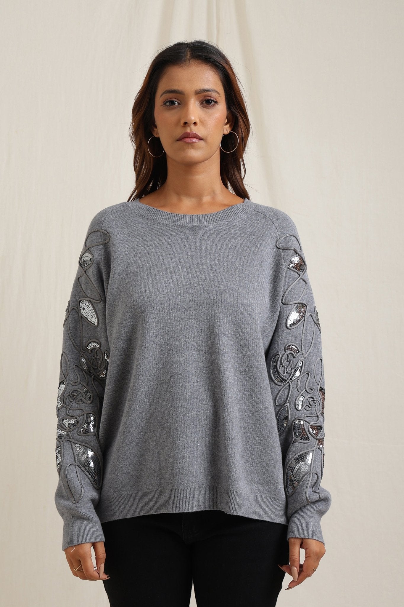 Paisley Sleeve Embellished Sweater - Meiala Official