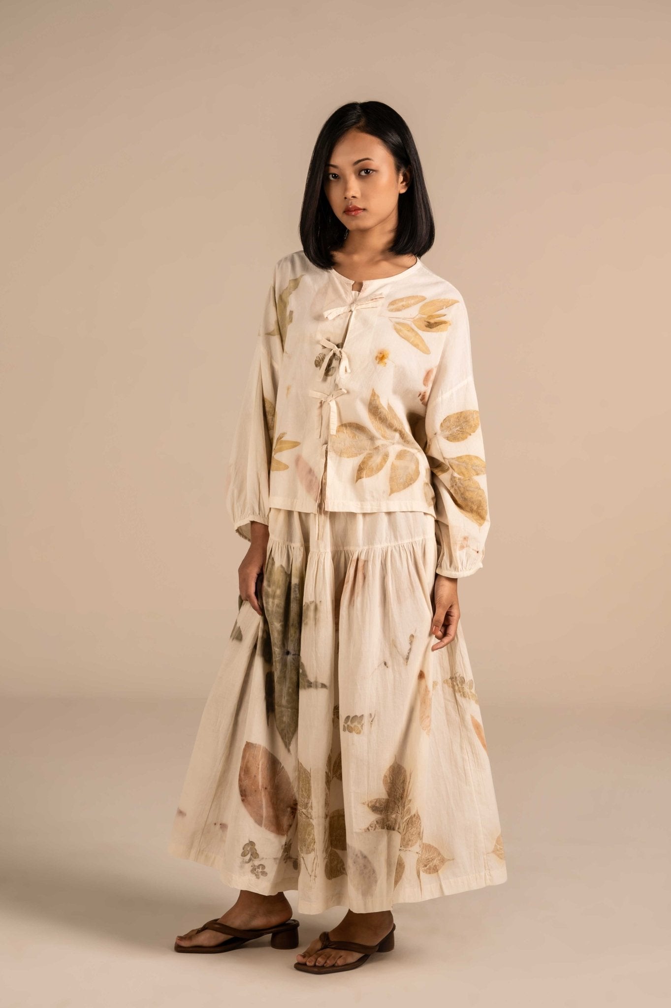 Relaxed fit leaf hammered midi skirt - Meiala Official