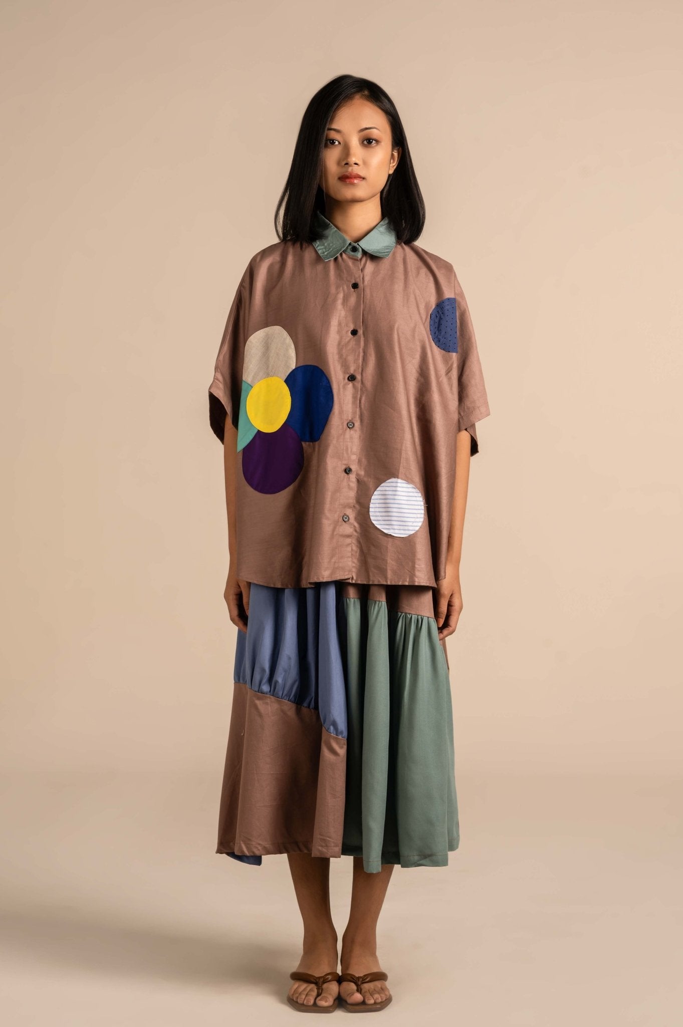 Relaxed shirt with contrast collar and patches - Meiala Official