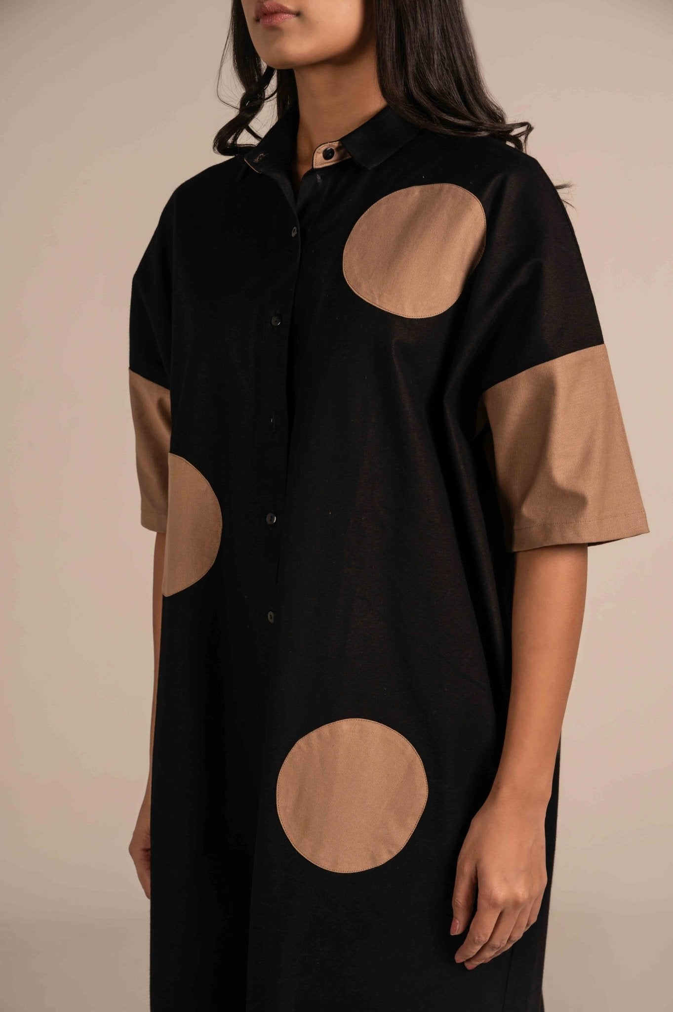 Relaxed Winter Shirt Dress With Polka Dots - Meiala Official