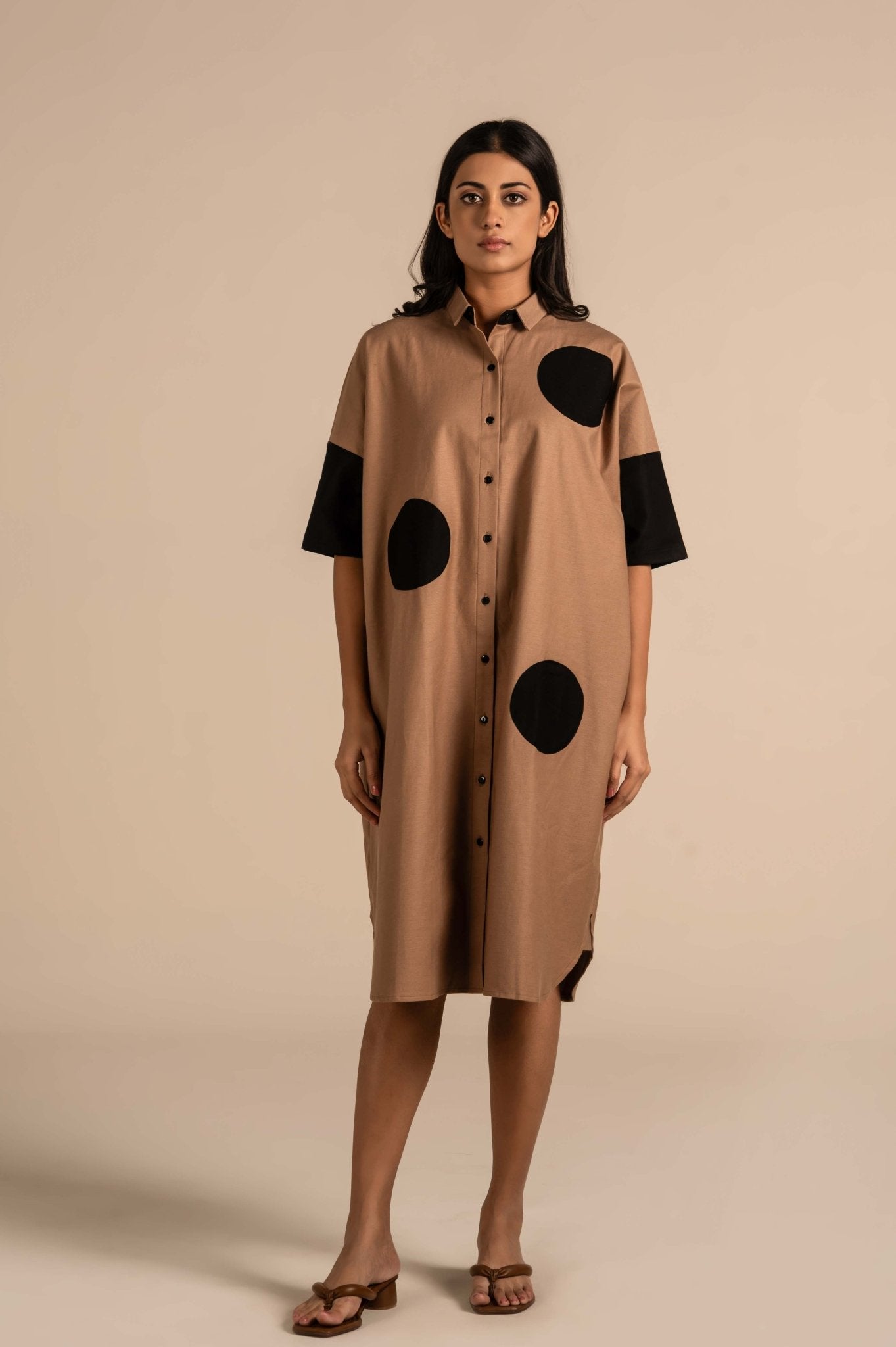 Relaxed Winter Shirt Dress With Polka Dots - Meiala Official