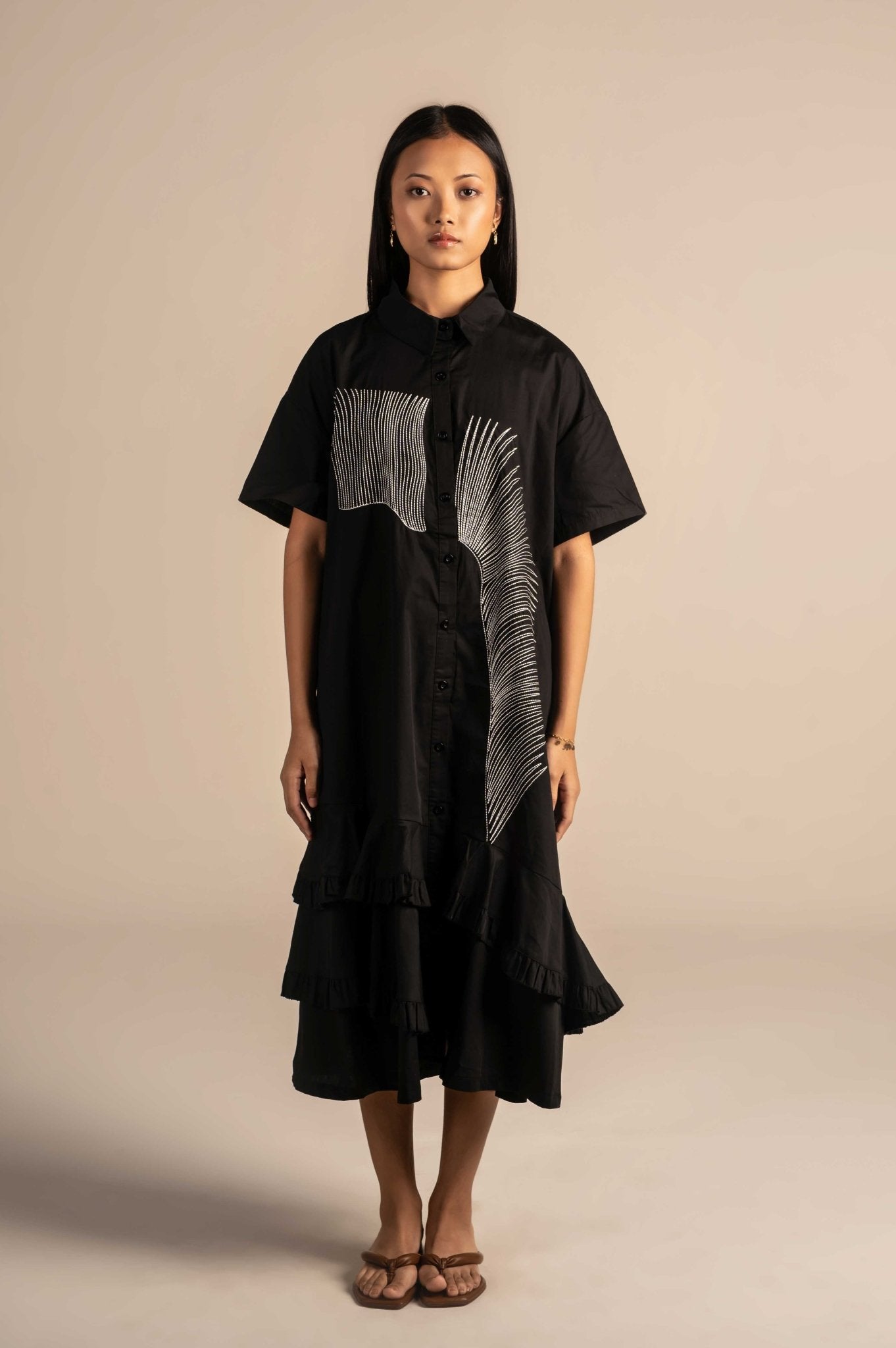 Shirt dress with modern linear embroidery - Meiala Official