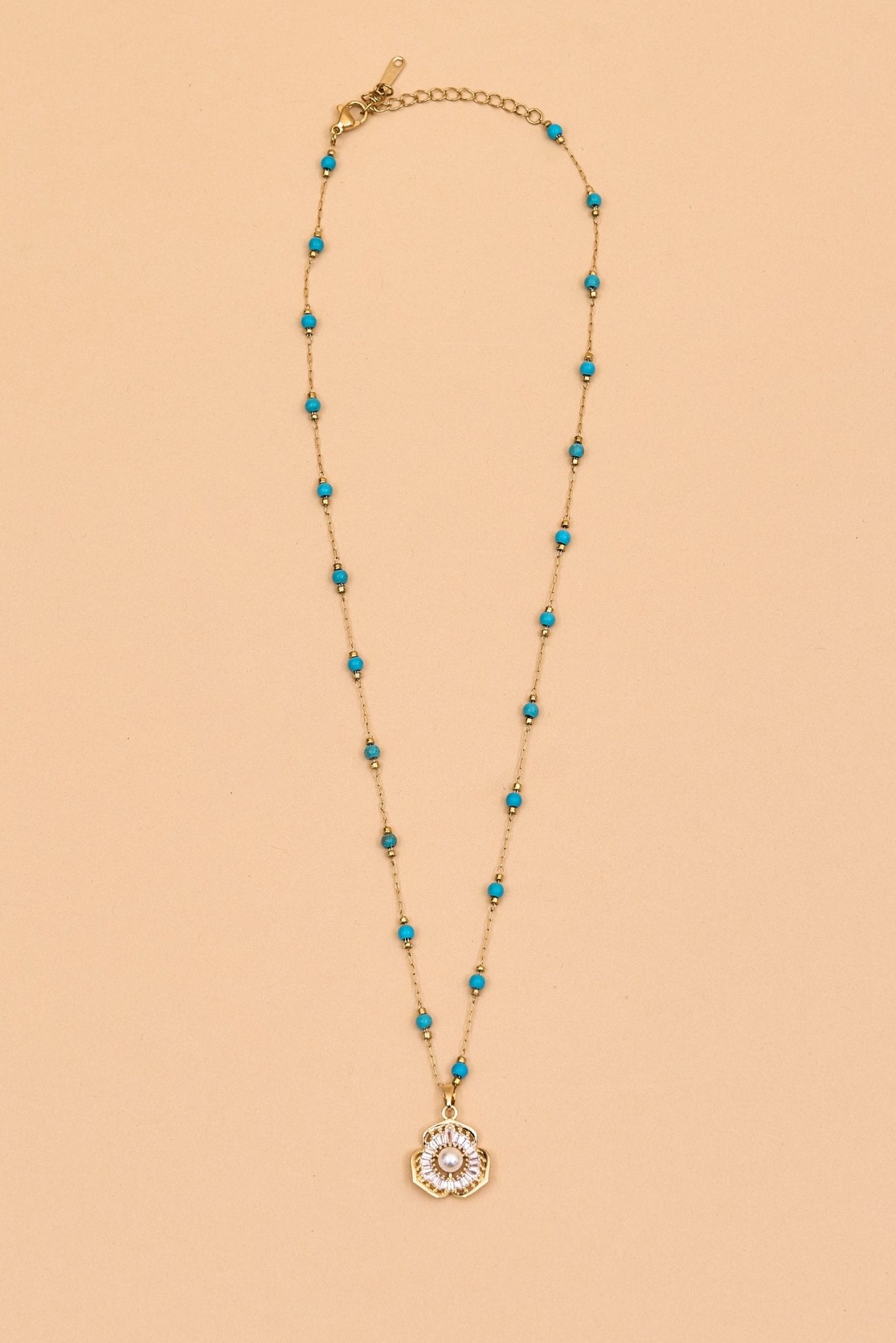 Stainless Steel Floral Pendent Pearl Chain Necklace - Meiala Official