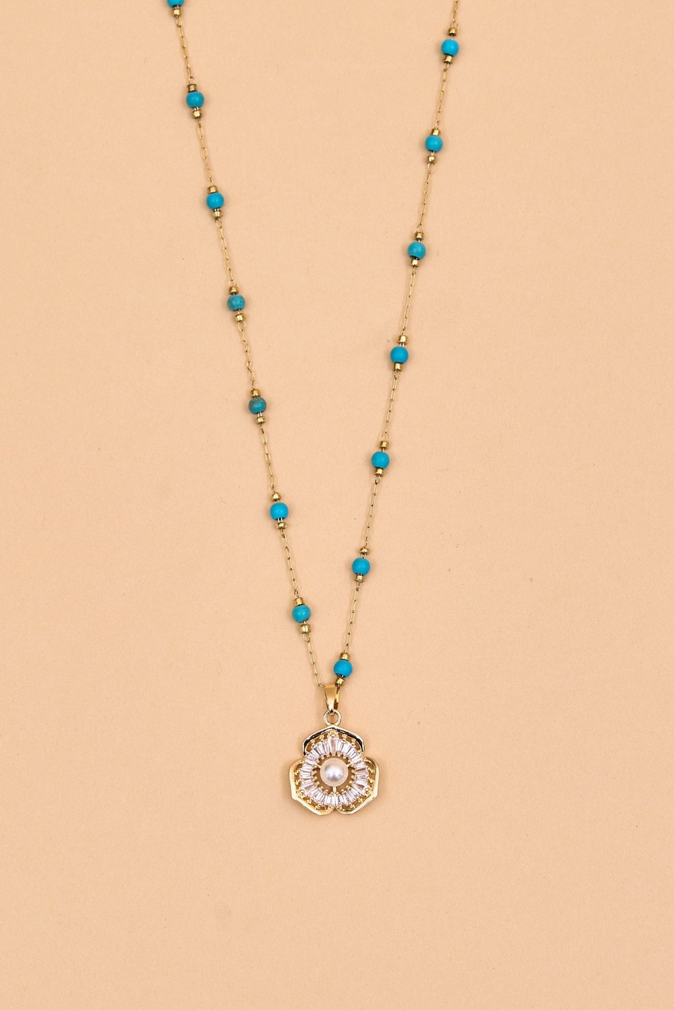 Stainless Steel Floral Pendent Pearl Chain Necklace - Meiala Official