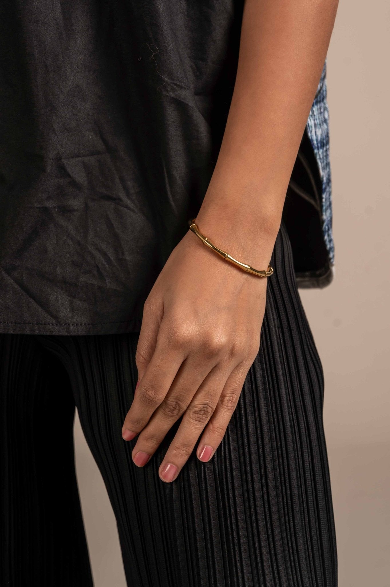 Stainless Steel Gold Plated Bamboo Design Cuff Kada - Meiala Official