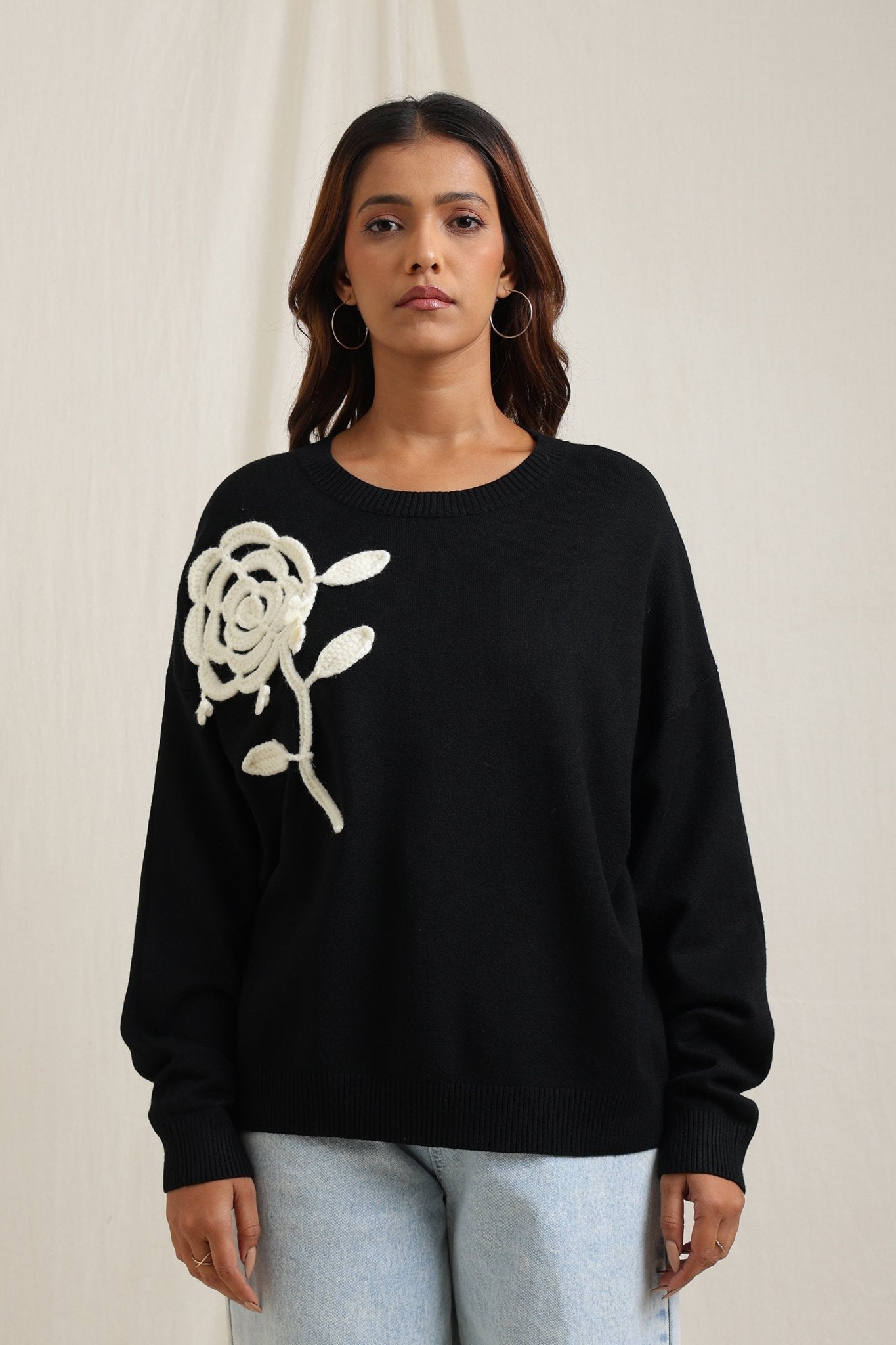 Sweater With 3D Floral Applique - Meiala Official