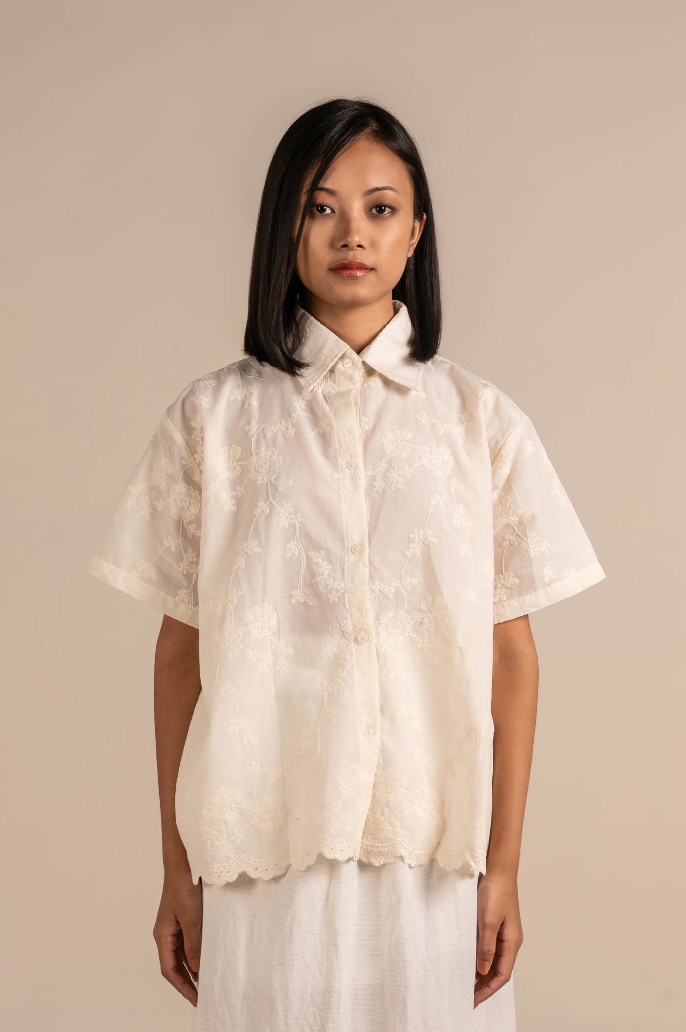 Tone on tone embroidered shirt - Meiala Official