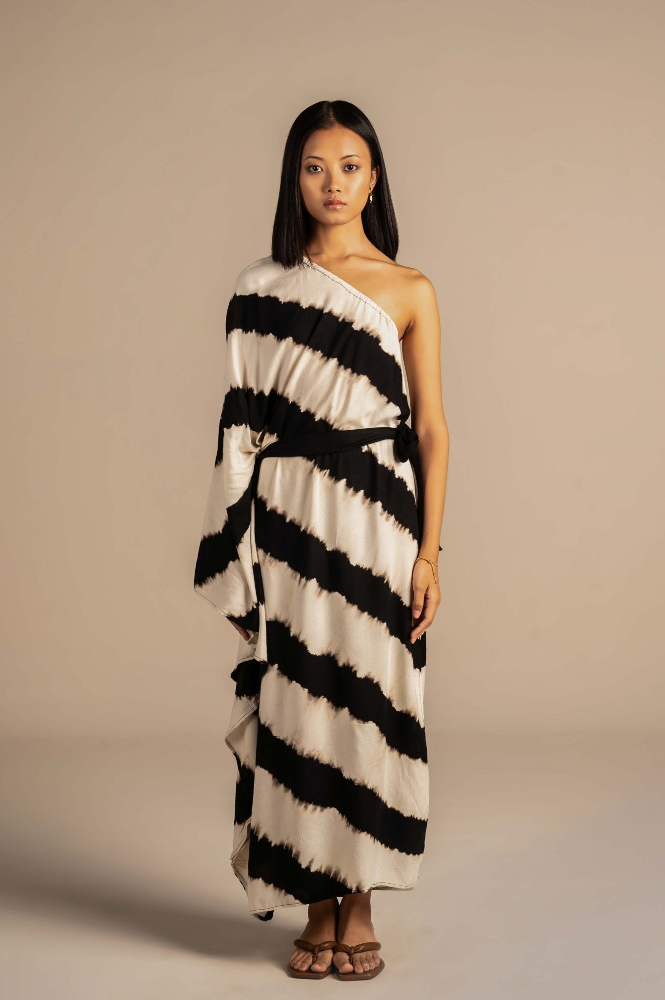 Tye Dye Asymmetric Belted Dress With Stripes - Meiala Official