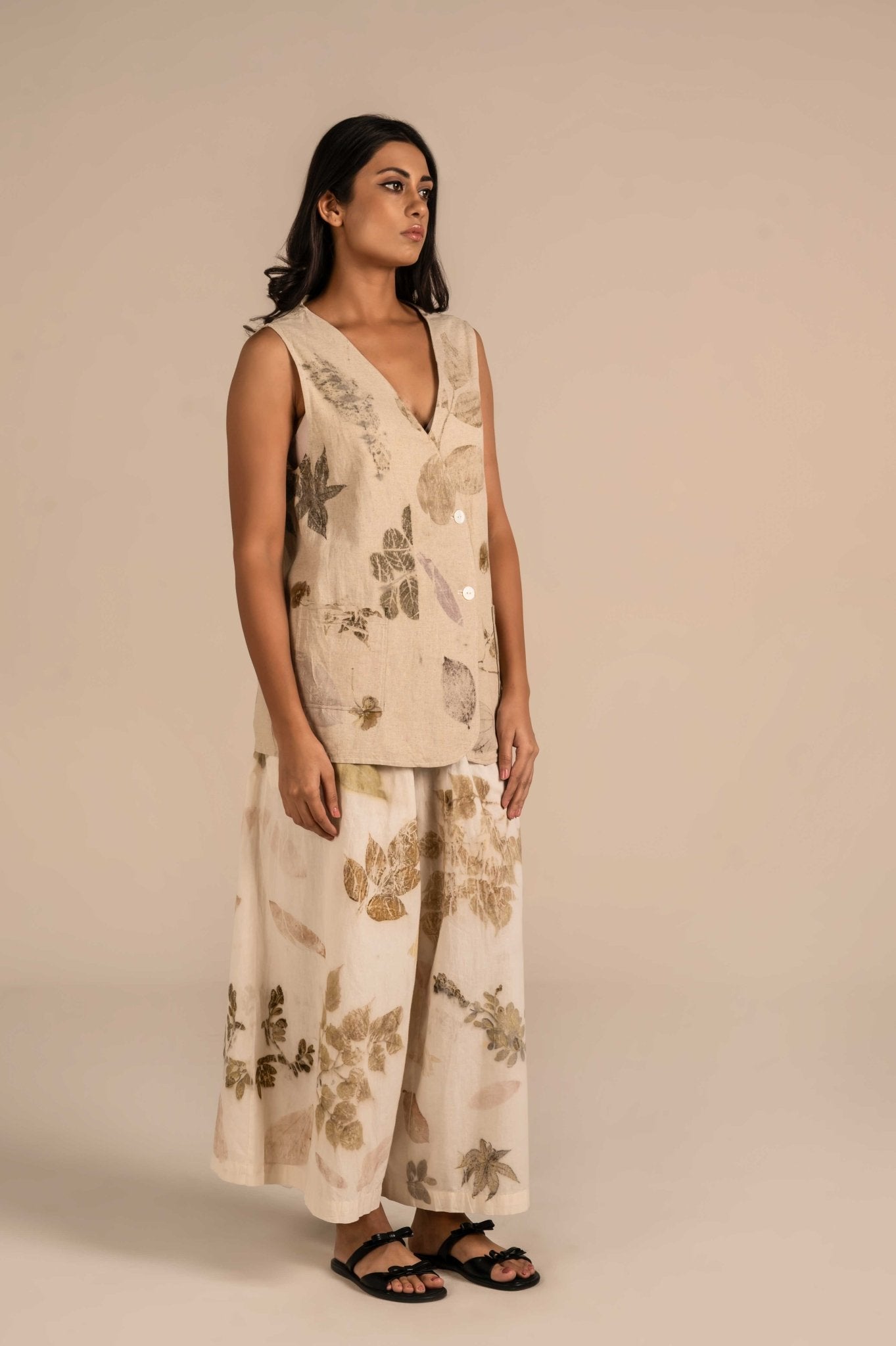 Wide leg leaf hammered cotton pants - Meiala Official